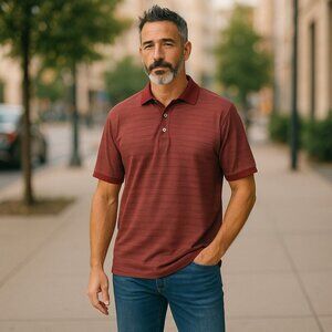 JEFF ROSE SZ L Italian made Mens Stripe 100% Cotton Knit Golf Short Sleeve Polo